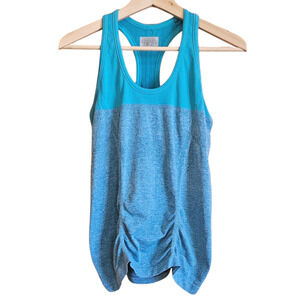 Athleta Color Block Fast Track Ruched Tank Top Turqoise Blue Women's Medium